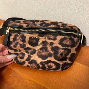 Michael kors leopard print nylon w/leather trimmed waist bag/ hip bag/ belt bag